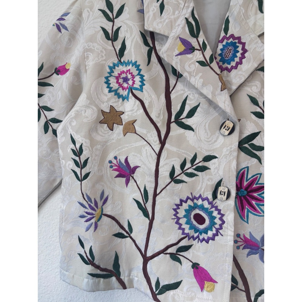 Daniel K Embroidered Jacket Womens Large Cream Floral Boho Cropped Vintage Y2K - Picture 5 of 9